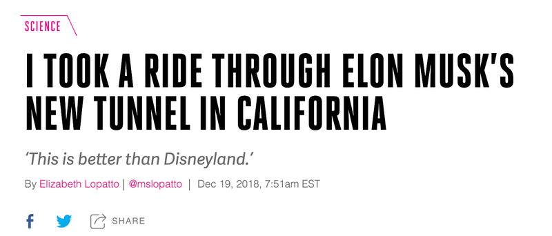Illustration for article titled 'Like Riding on a Dirt Road': First Reviews of Elon Musk's Underground Tunnel Are Disappointing